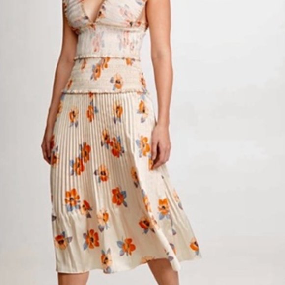 NWT $648 NICHOLAS Cross Front Smocked Midi Dress - Sz 8 - Picture 2 of 10